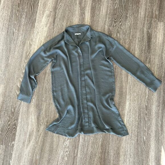 EUC COS Long Oversized Shirt Tunic Charcoal Gray Size 2 Minimalist High-Low Top - Picture 2 of 16